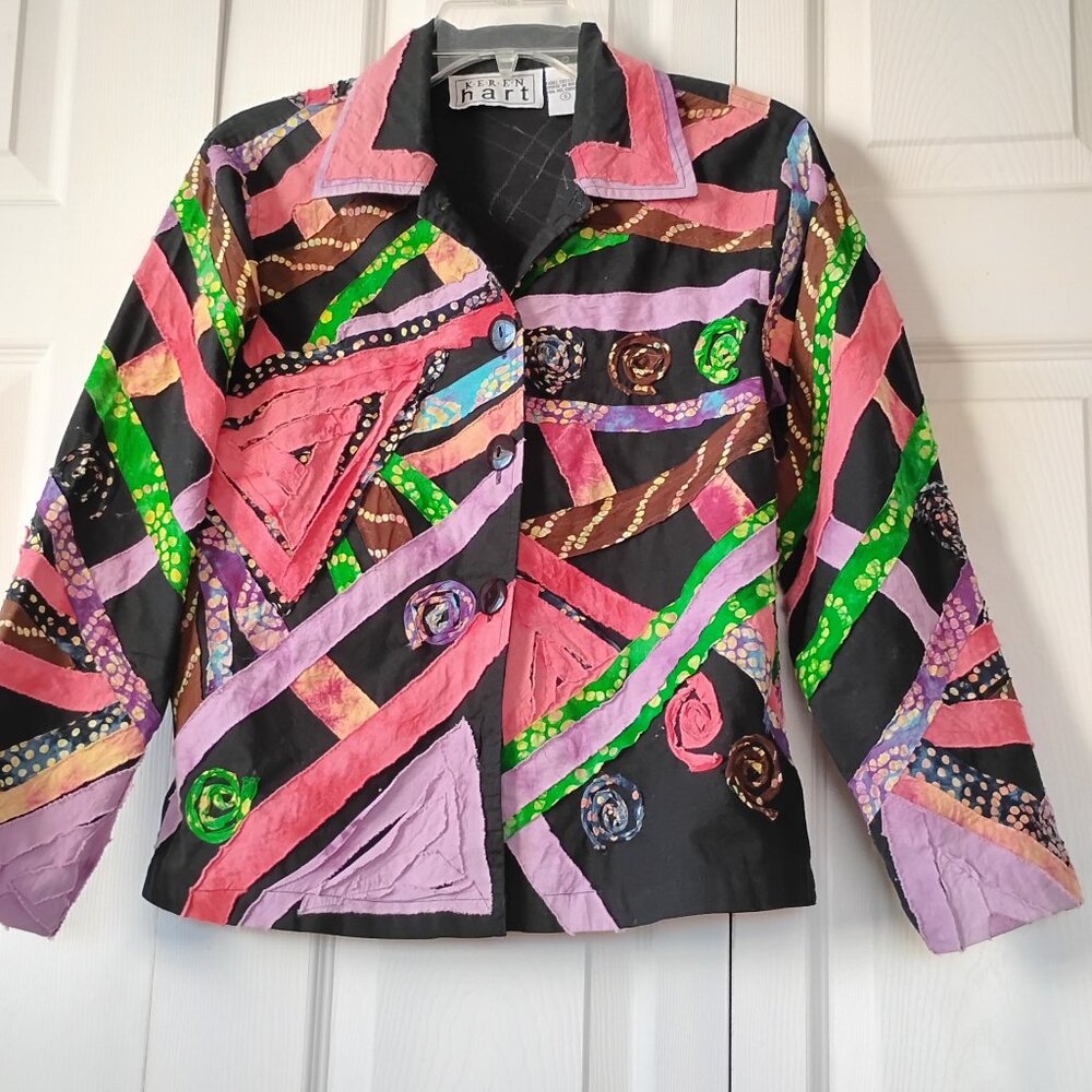 Jacket Colorful Abstract Appliques on Black - Small